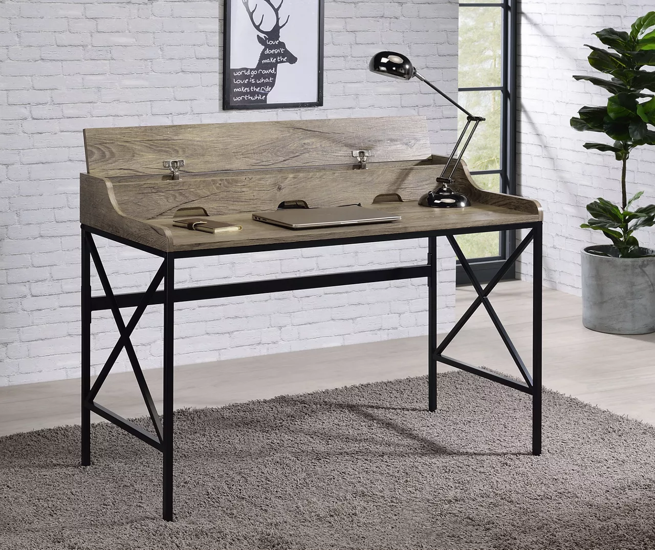 Corday Gray Wood Writing Desk With USB Charing 4 Corday Gray Wood Writing Desk With USB Charing - Image 2
